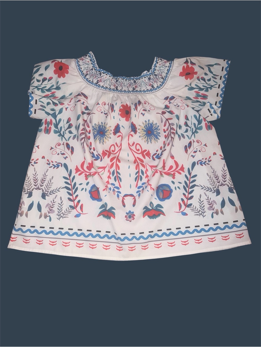 SHEIN White Floral & Abstract Print Off-Shoulder Blouse